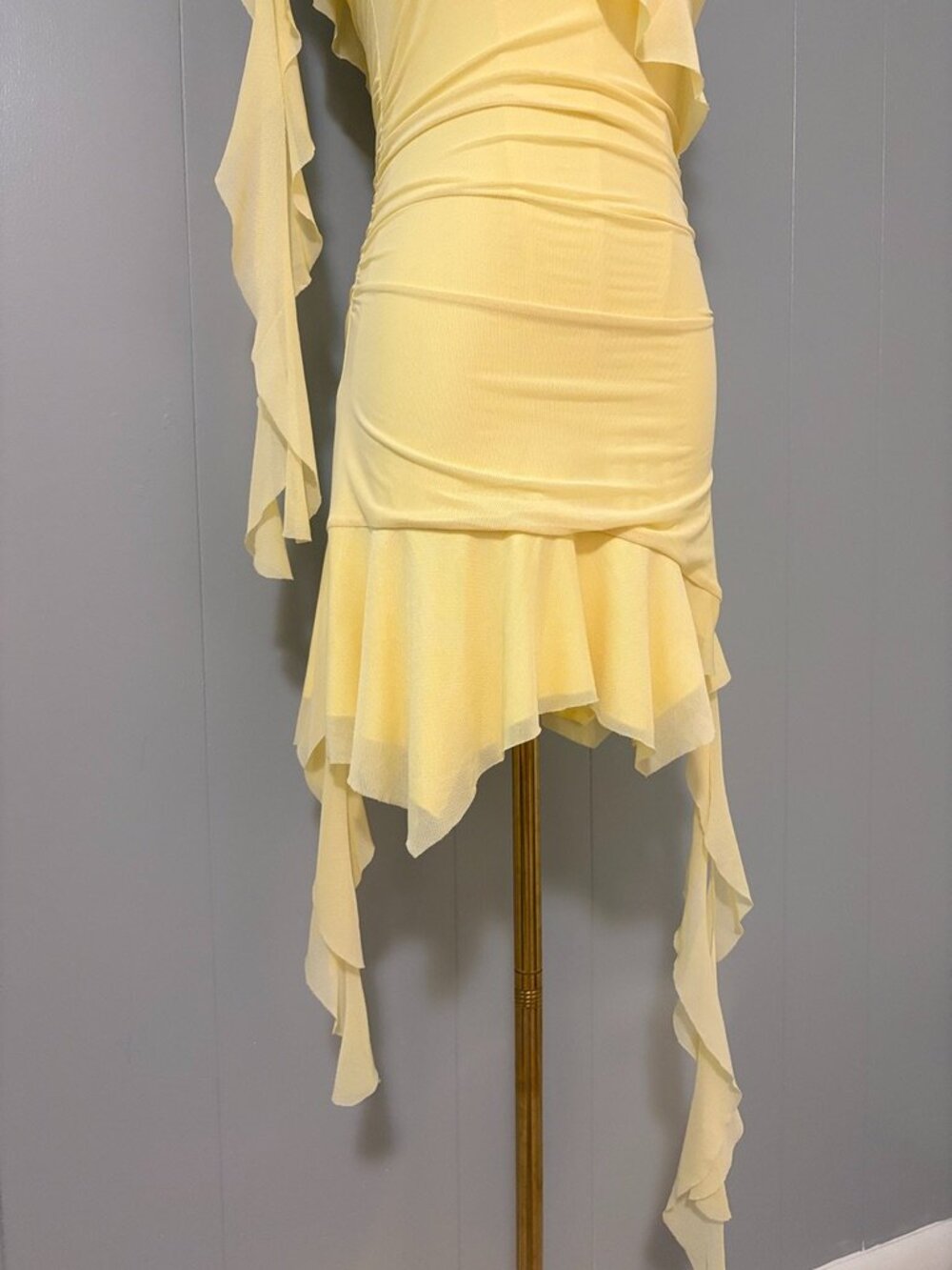 Peppermayo Shona Mini Dress Yellow US 4 Small Ruffle Asymmetric Butter Yellow - Picture 7 of 16